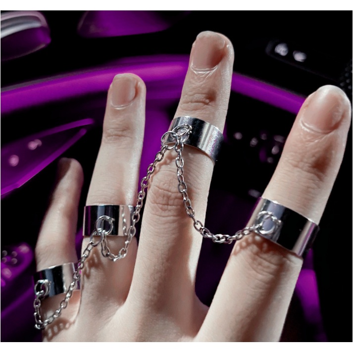Bộ 4 nhẫn có dây xích Ula Shop Phong cách Hip Hop Cá tính dân chơi BN4