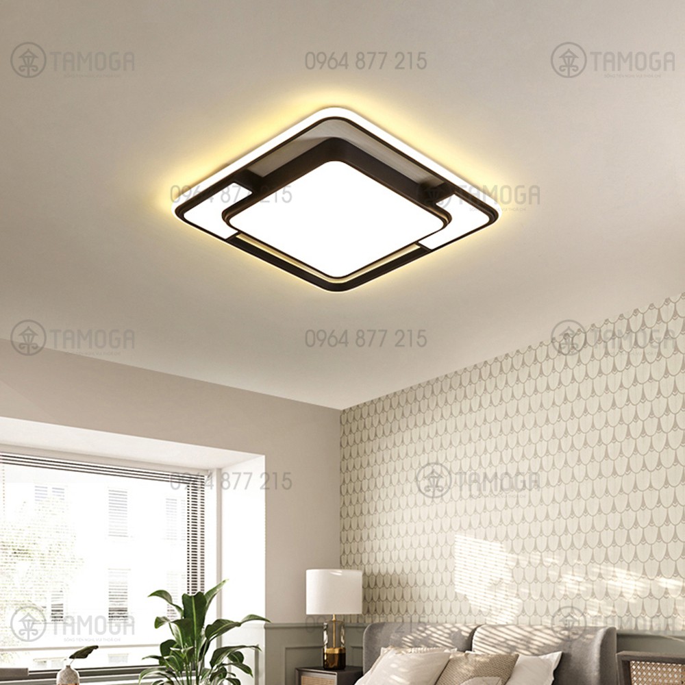 Đèn mâm ốp trần hình vuông, đèn trang trí phòng khách 3 chế độ ánh sáng OT 1020 + Tặng kèm khiển
