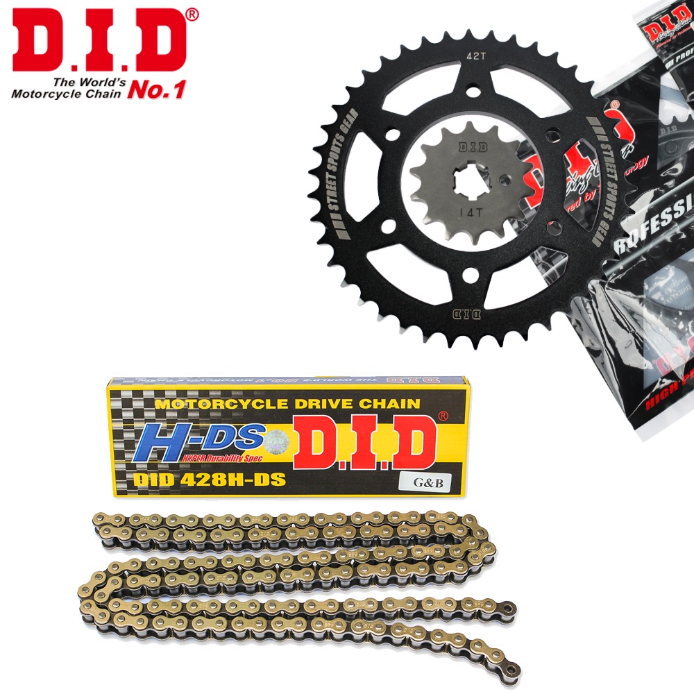 Nhông Sên Dĩa DID Exciter 150 sên vàng 428HDS-130RB, 14T-42T (combo lẻ)