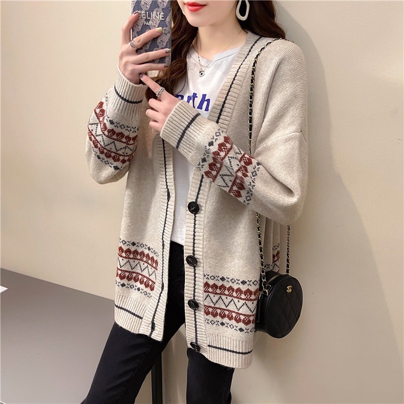 Áo khoác len cổ chữ V phong cách Hàn Quốc