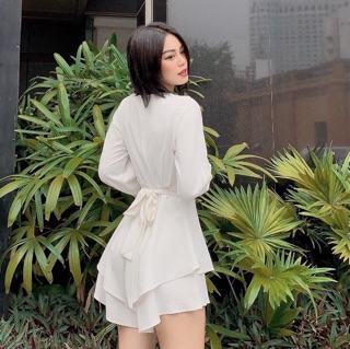 Jumpsuit cổ tim tay dài mặc đi làm đi chơi đều xinh (kèm hình thật)