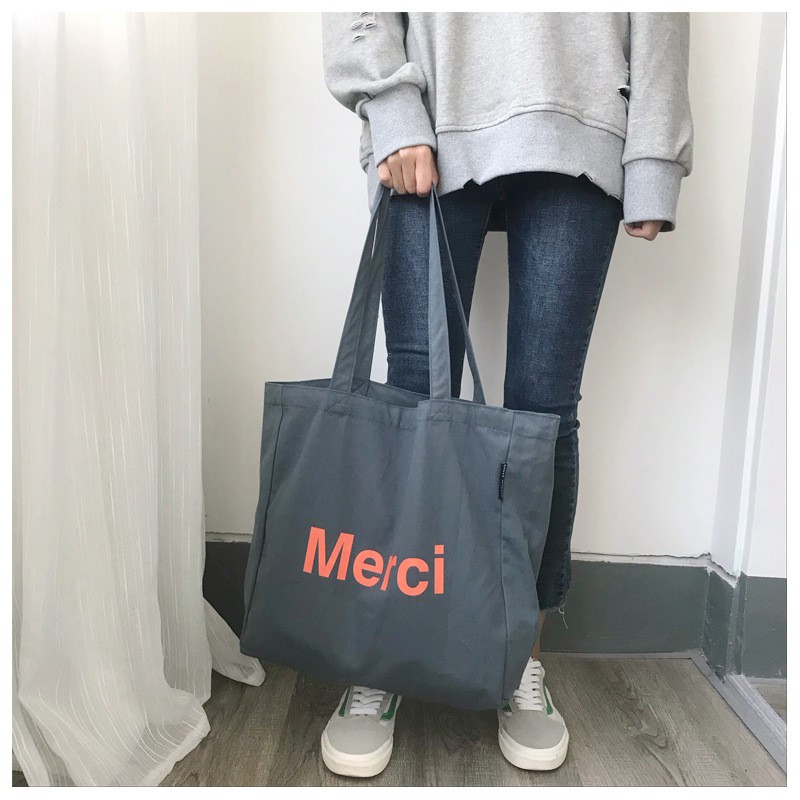 Túi tote vải canvas cỡ lớn, túi đeo vai Merci đựng đồ cho nữ