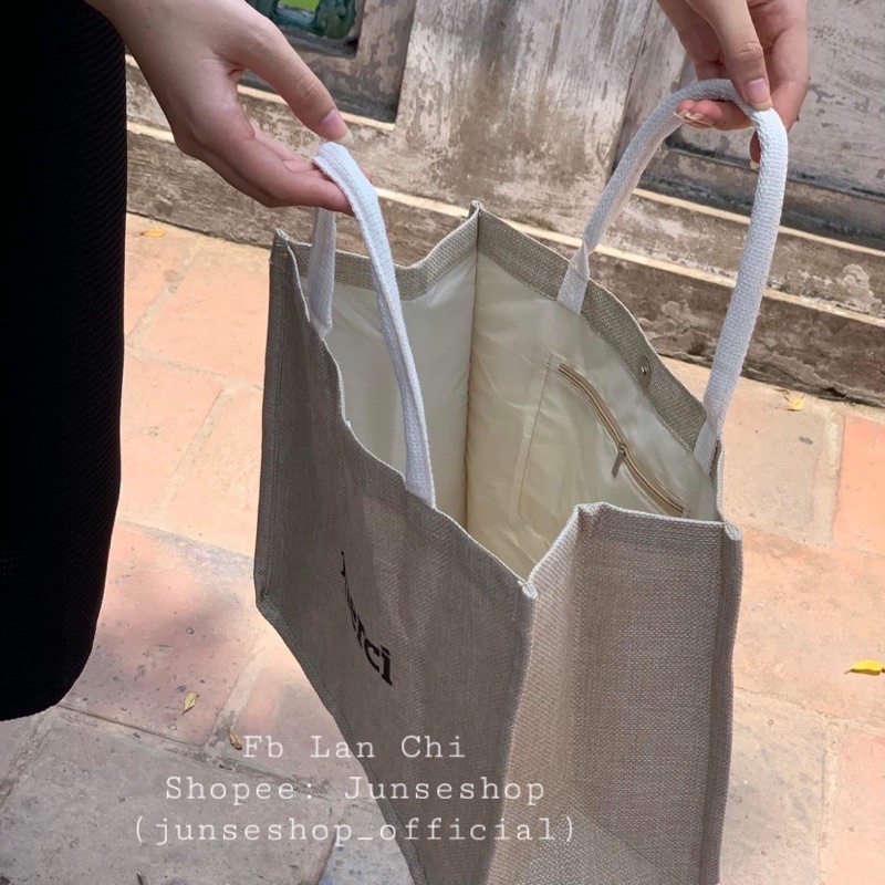 Túi Cói Loại 1 Size To Vintage, Túi Merci Đeo Vai, Đeo Chéo Đi Biển Màu Nâu Trơn