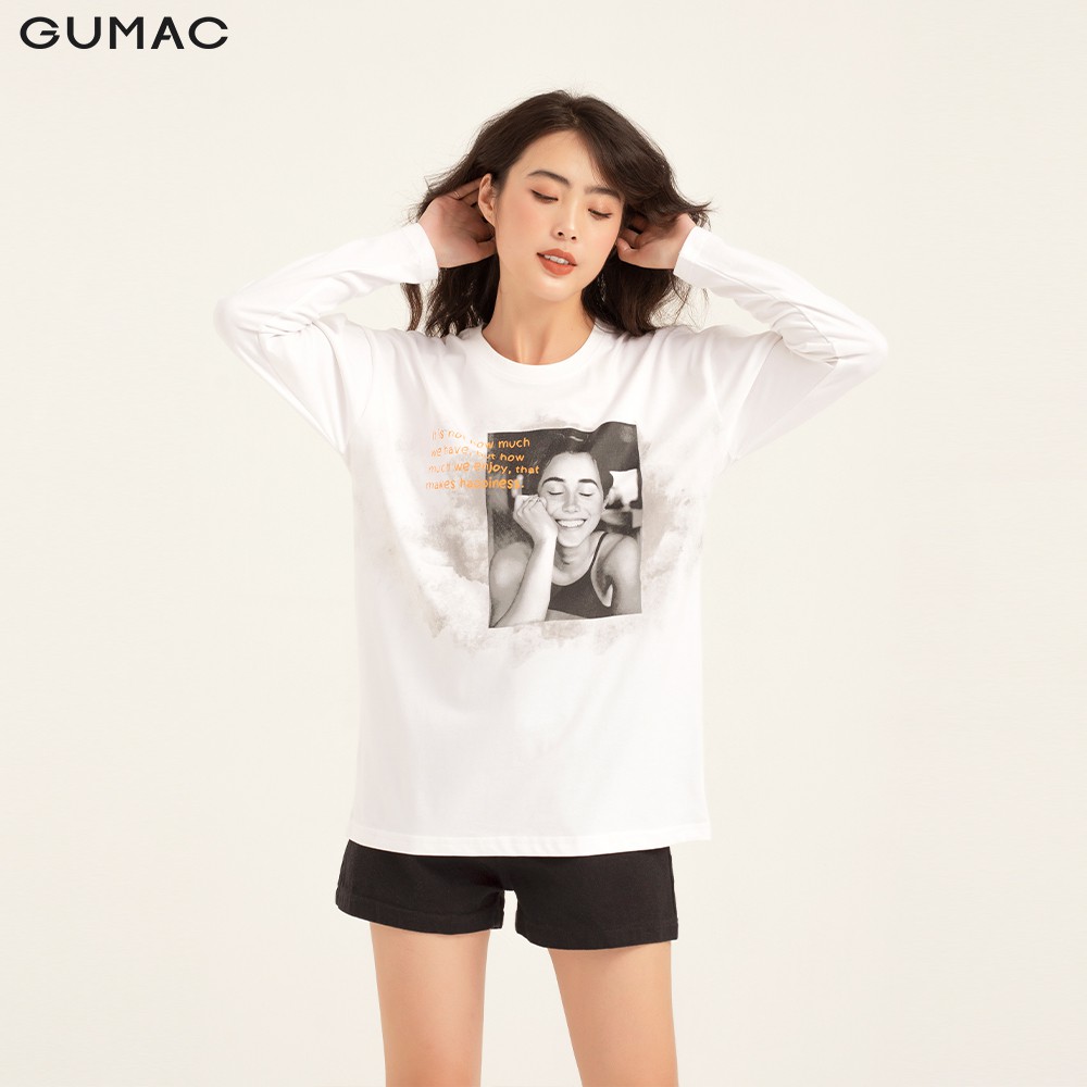 [Mã WABRGM11 giảm 10% đơn 250K] Áo thun nữ phom rộng tay dài in loang GUMAC thiết kế basic ATB1123 | BigBuy360 - bigbuy360.vn