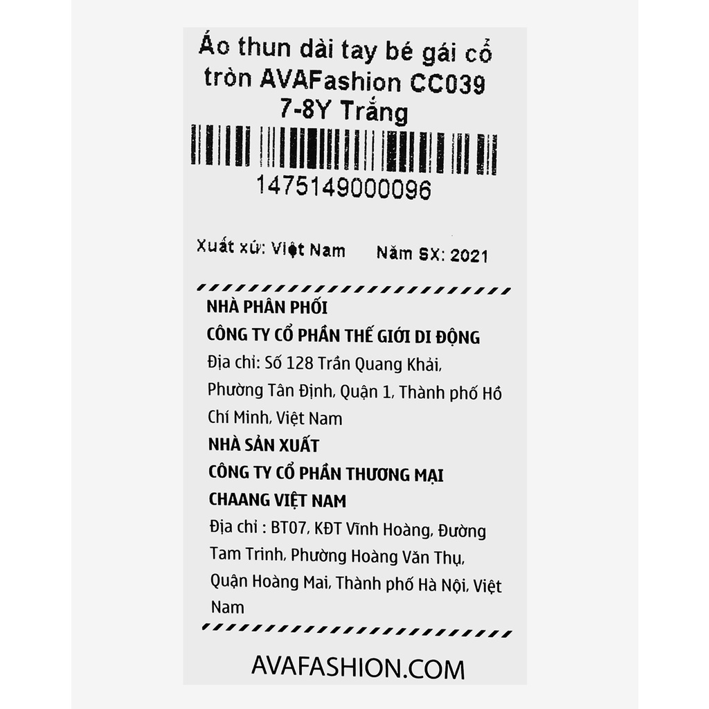 Áo thun dài tay bé gái cổ tròn AVAFashion CC039