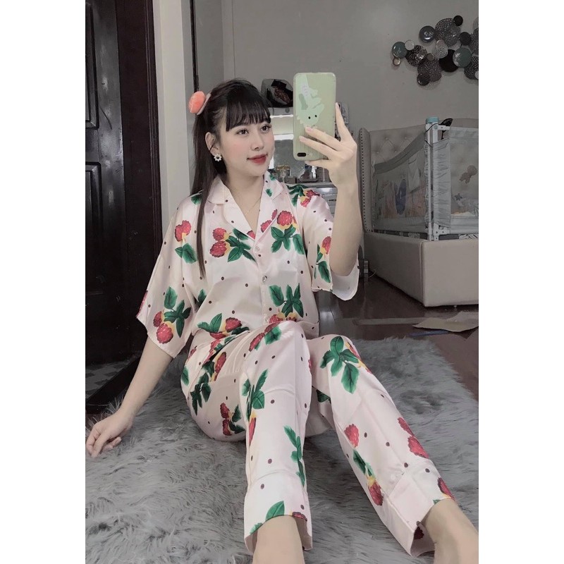 Đồ Bộ Pijama Satin Lụa Hình X Tay Cộc