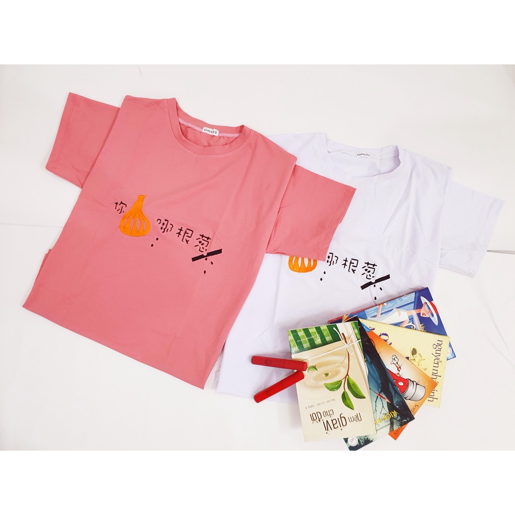Áo thun from rộng cotton 100% thêu chữ Nhật