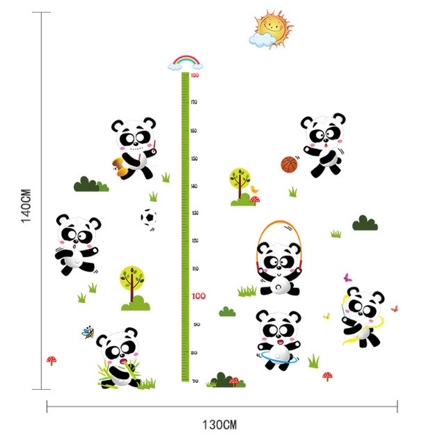 Decal trang trí tường - Thước đo những chú gấu trúc dễ thương