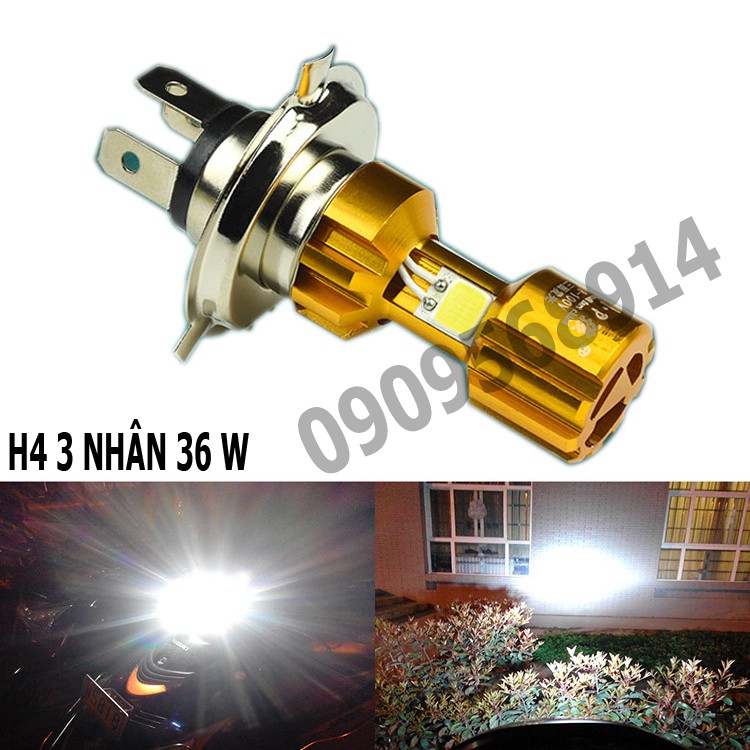 Đèn pha H4 8 nhân Led hợp kim nhôm  trắng