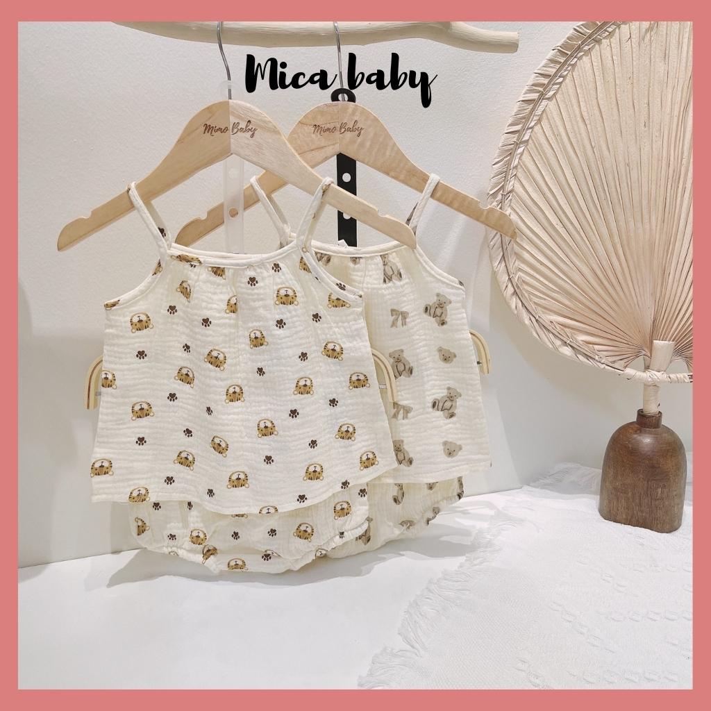 Set bộ 2 dây bé gái 5-13kg vải xô Muslin mềm mại đáng yêu Mica baby QA25