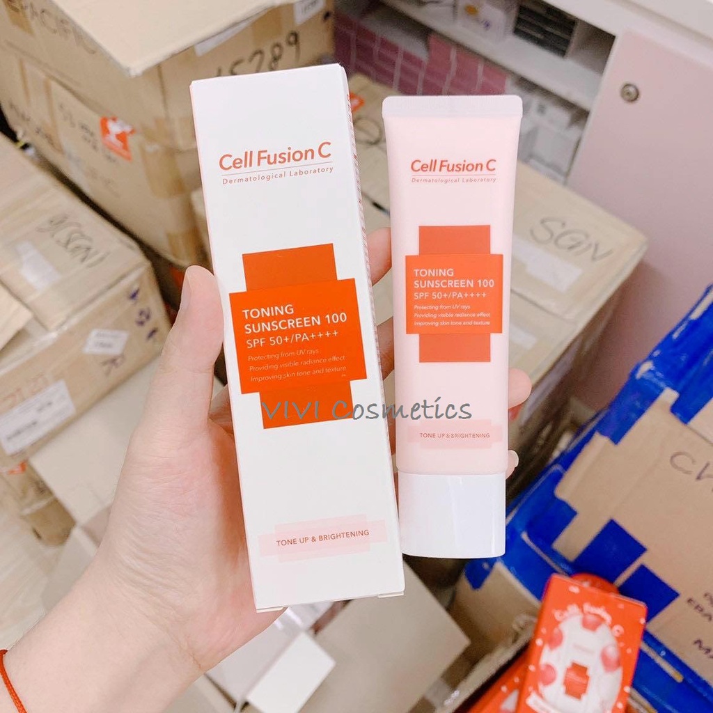 Chống nắng Cell hồng  Kem chống nắng nâng tông Cell Fussion C Toning Sunscreen 100 SPF50+ PA++++