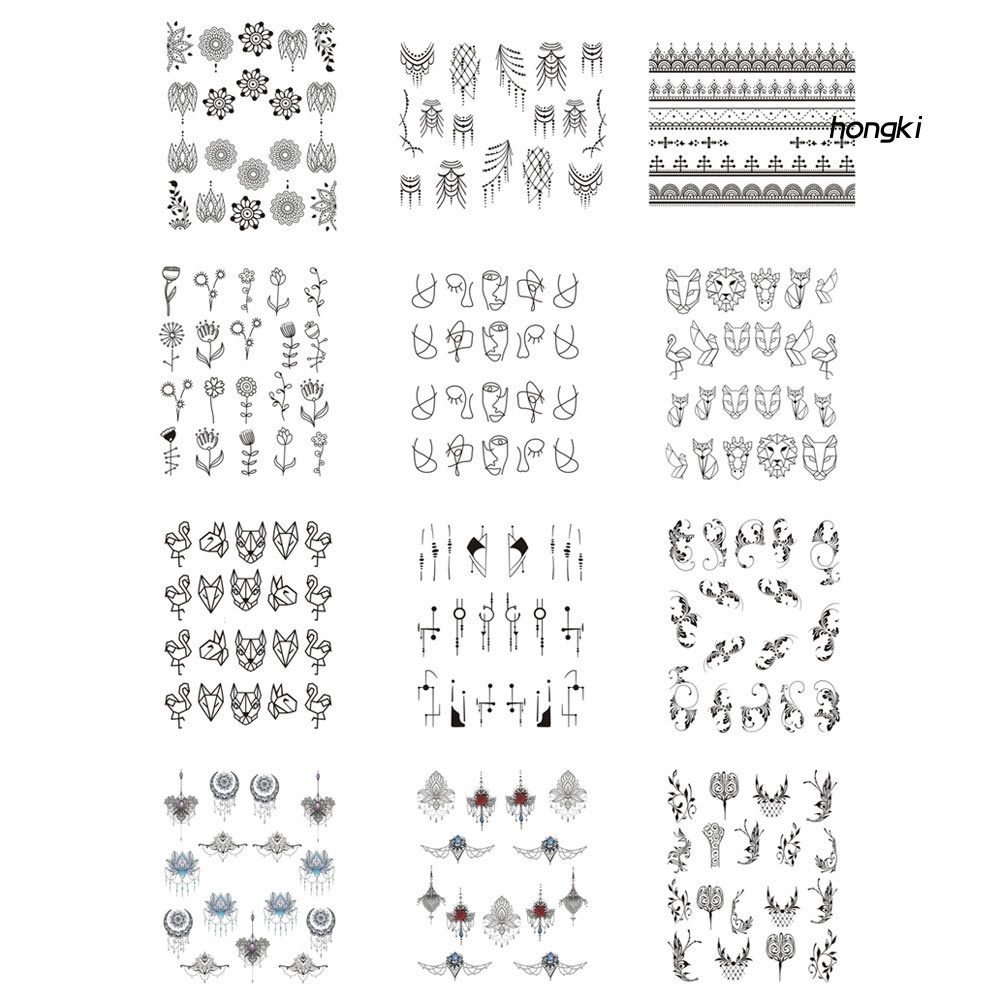 [Hàng mới về] Miếng Dán Trang Trí Móng Tay Họa Tiết Hoa Lông Vũ Đơn Giản