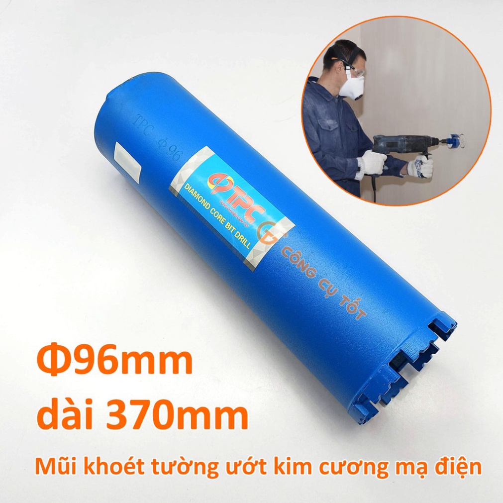 Mũi khoét tường ướt kim cương mạ điện Ø96 x 370mm
