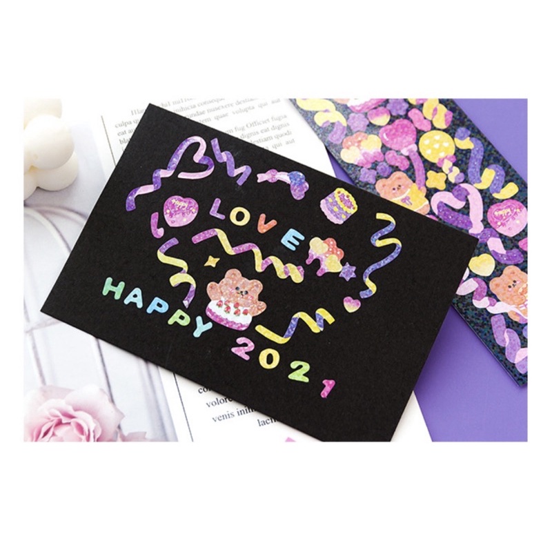 Sticker cute/ Set 2 tấm sticker hình dán nơ ribbon hologram trang trí top loader sổ planner bullet journal Tẻn Tẻn