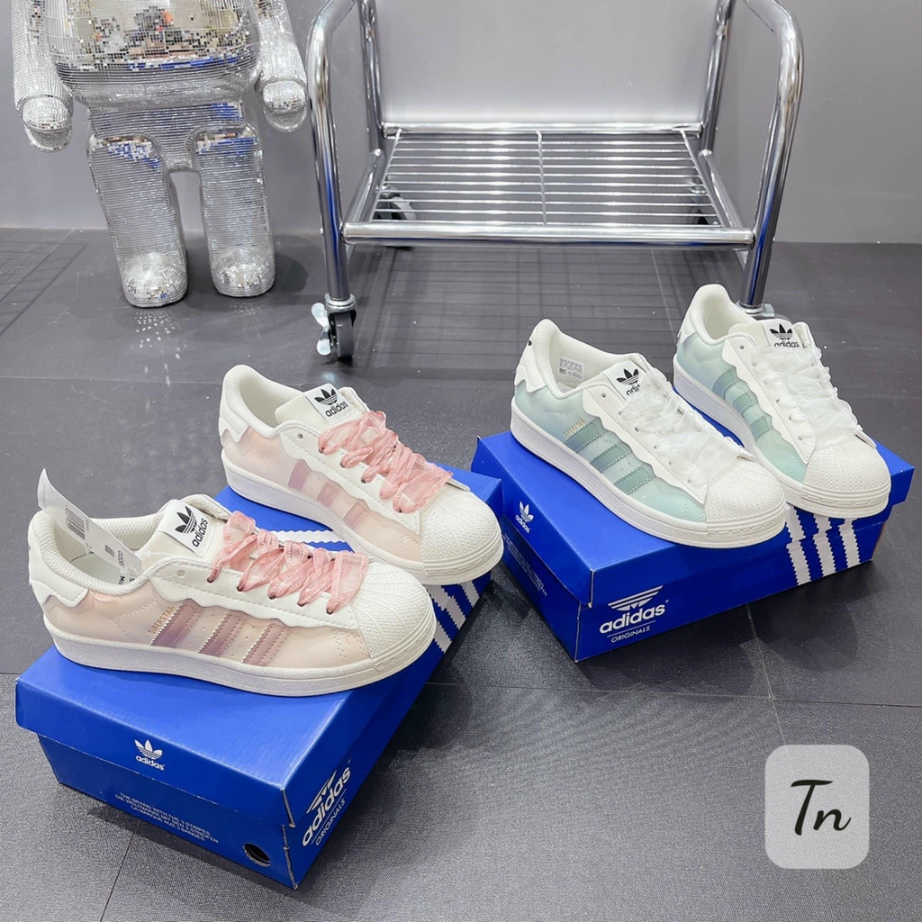 Giày Thể Thao Adidas Superstar Mũi Sò Hồng Kem, Giày Adidas Sò Xanh Kem Hot Trend 2024 FullBoxBill