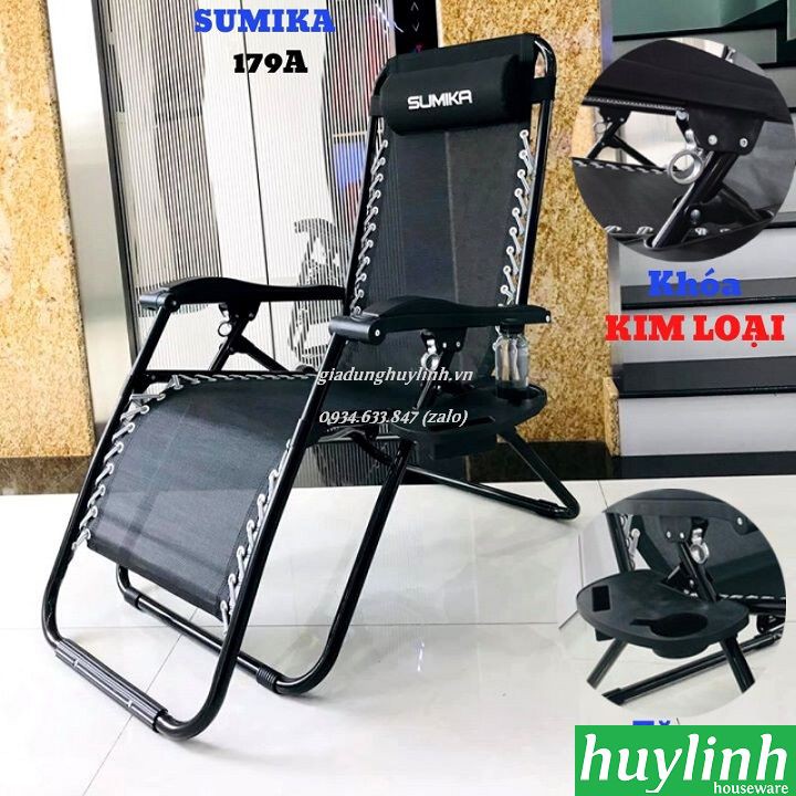 Ghế xếp gấp thư giãn Sumika 179A - Tặng khay để ly