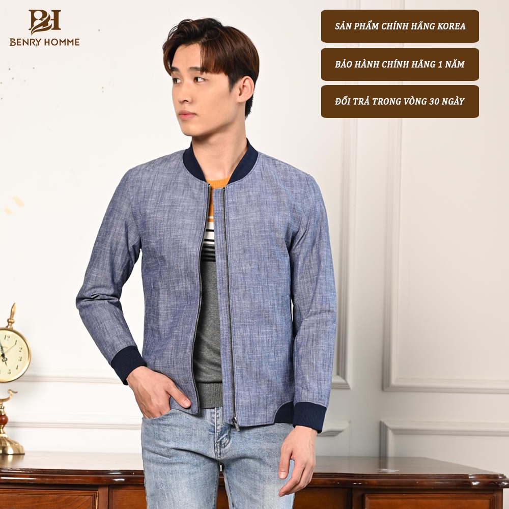 Áo khoác Bomber Nam Benry Homme, Chất liệu Vải LINEN, Dáng áo Trẻ Trung, Sản Phẩm Chính Hãng Hàn Quốc