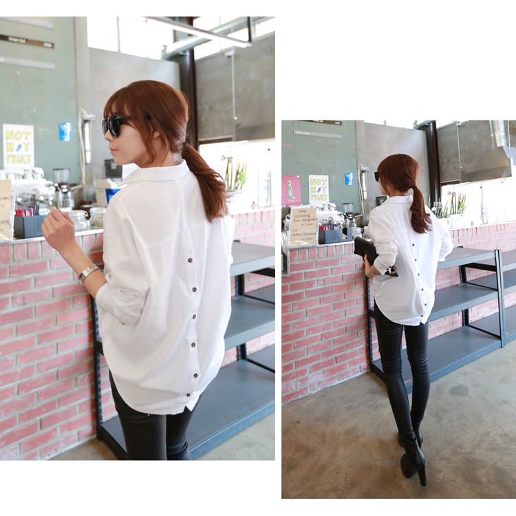 Hàng Xịn Xò Gía Tốt Cuối Năm - Áo Sơ Mi Form Rộng Nút Sau - Áo Sơ Mi Nữ AS061 - AS061 | BigBuy360 - bigbuy360.vn