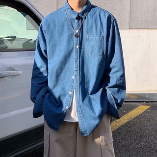 Áo Khoác Denim Tay Dài Dáng Rộng Cỡ Lớn Kiểu Retro Thời Trang Xuân Thu Cho Nam