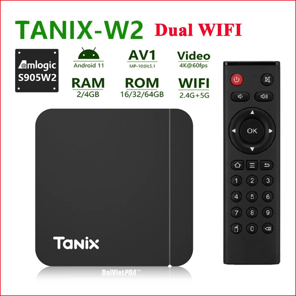 [Mã 156ELHA80K giảm 6% đơn 400K] Android TV Box Tanix W2 - Amlogic S905W2, Android 11, RAM 2G/16G Wifi AC Bluetooth