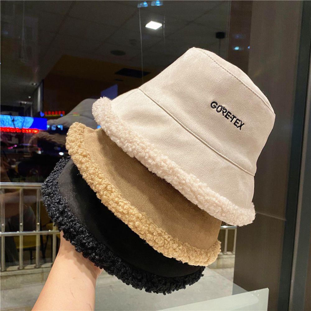 Mũ Bucket Nhung Lông Mềm Mại Hai Mặt In Chữ Phong Cách Hàn Quốc Dành Cho Nữ