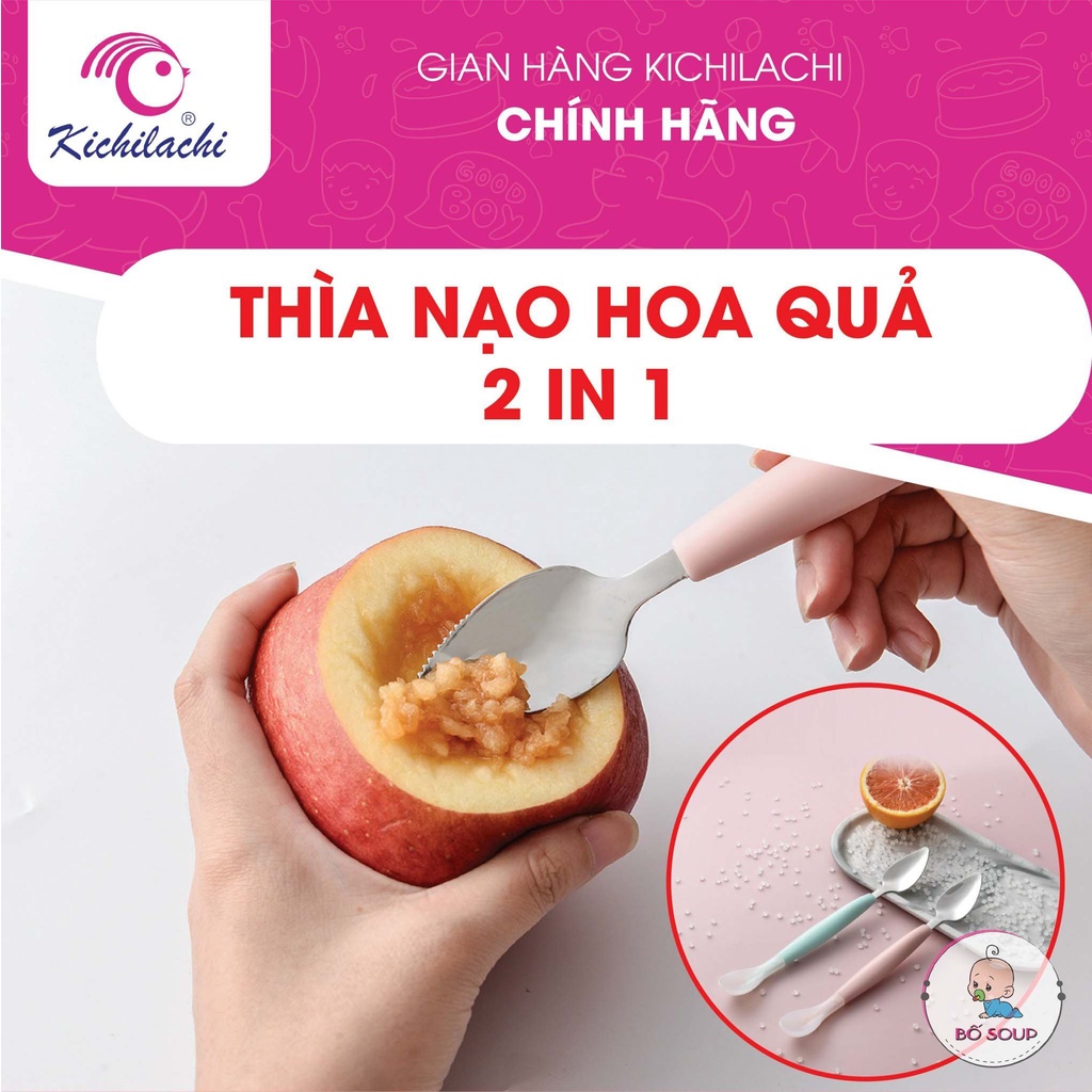 Thìa silicon kèm nạo hoa quả 2 trong 1 cho bé Shop Bố Soup