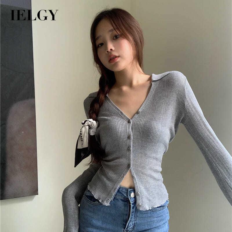 IELGY Áo khoác cardigan IELGY tay dài dáng ngắn thiết kế độc đáo thời trang cho nữ