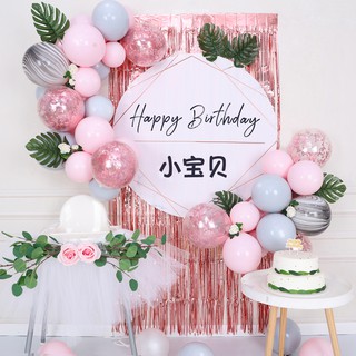 Set phụ kiện trang trí sinh nhật cho bé đẹp rẻ - Bóng bay - Kèm Phông bạt & In tên - Màu hồng pastel