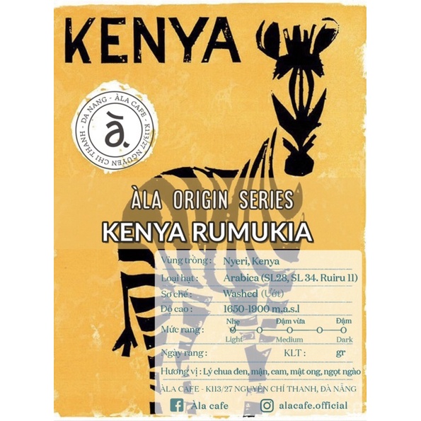 Cà phê Specialty Kenya Rumukia 200g rang light medium pha pour/espresso