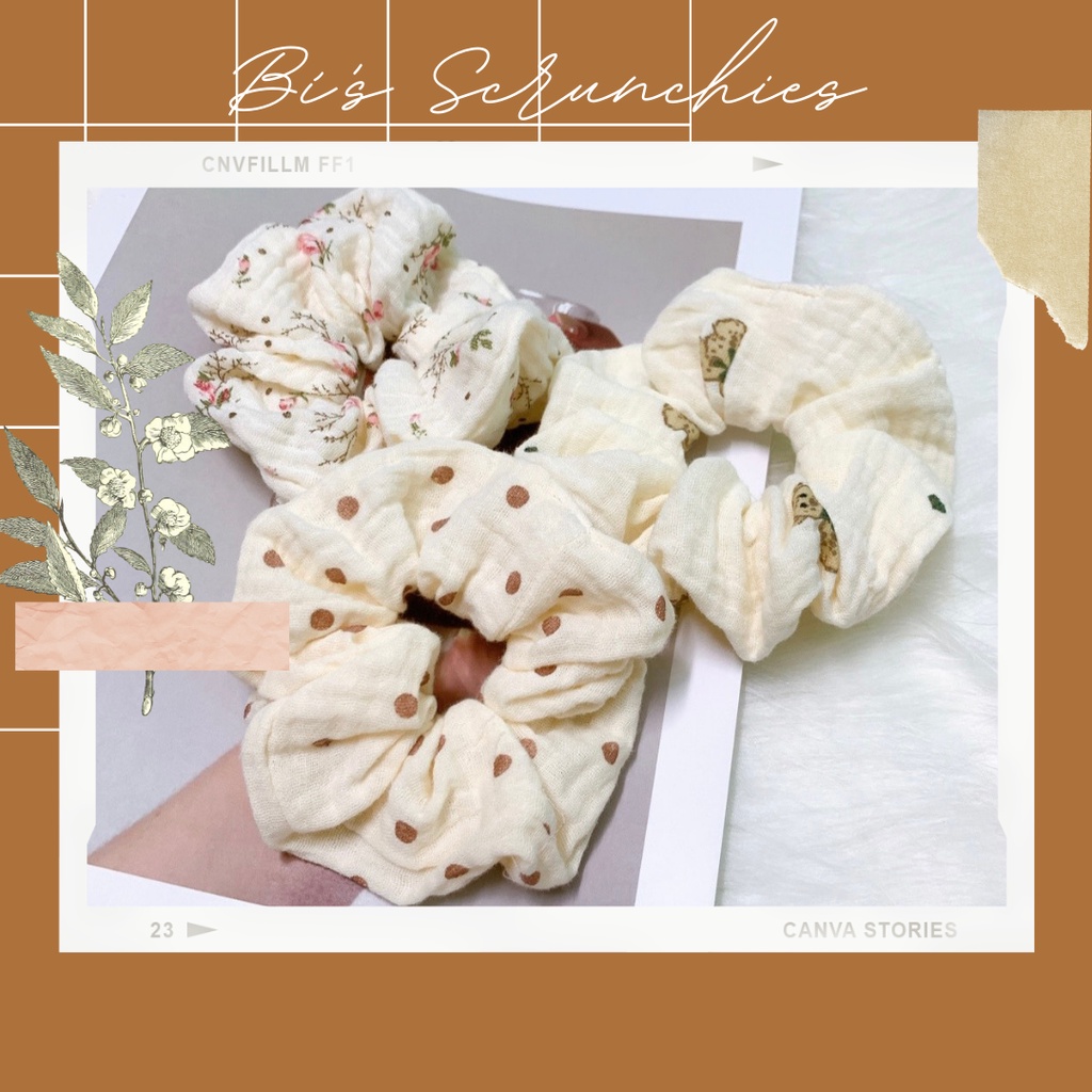 Scrunchies buộc tóc Muslin cao cấp họa tiết dễ thương hot trend