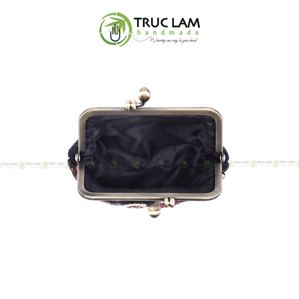 Ví Xu Cầm Tay Mini Khóa Nẹp Đồng Vải Gai Thêu Tay Họa Tiết Hoa Cỏ - Trúc Lâm Handmade