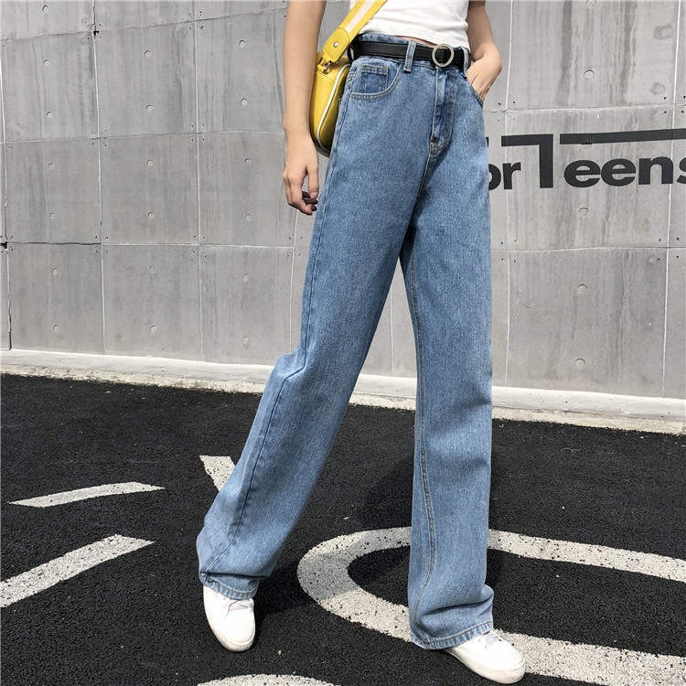 SUXI Quần Jeans Nữ Lưng Cao Ống Rộng Thời Trang Hàn Quốc