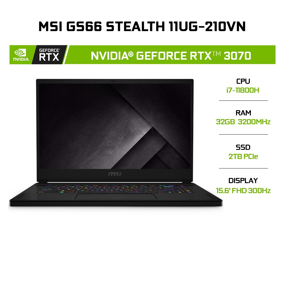 Laptop MSI GE66 Raider 11UG-210VN i7-11800H | 16GB | 2TB | GeForce RTX™ 3070 8GB | 15.6' FHD 300Hz | Wi10