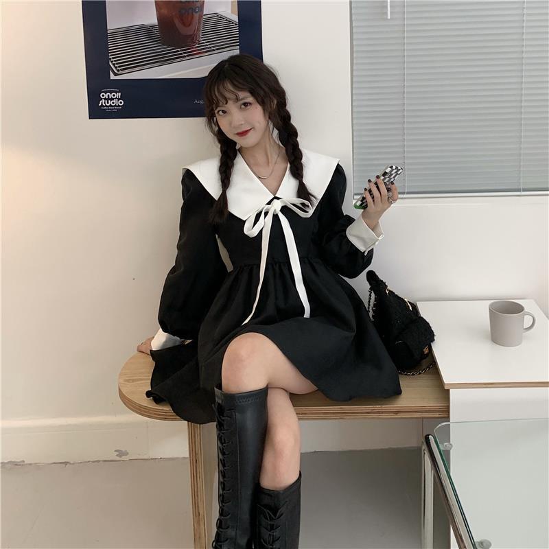 Đầm IELGY thắt nơ eo màu tương phản thời trang