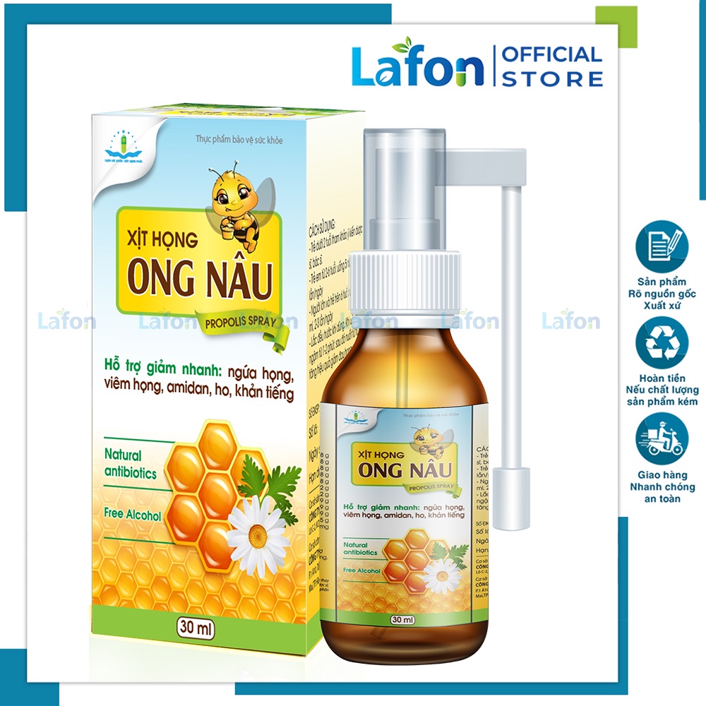 Xịt họng ong nâu tâm dược con ong keo ong nhất nhất giúp giảm ho ngứa họng amidan khản tiếng, chai 30 ml