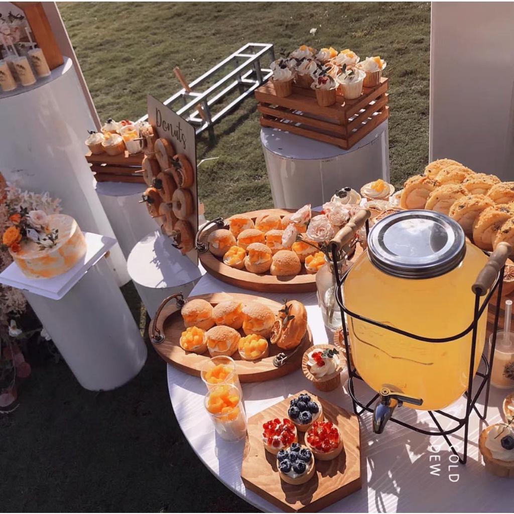 Bình thuỷ tinh 4L - 5L - 8L có vòi khung thép | Bình buffet thuỷ tinh đựng nước, rượu hoa quả 4L, 8L Decor