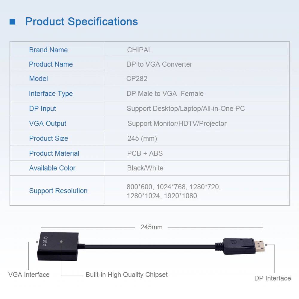 Cáp Chuyển Displayport Sang Vga Xịn Loại 1 N2102 - Xử Dụng Chipset HW2102 cao cấp