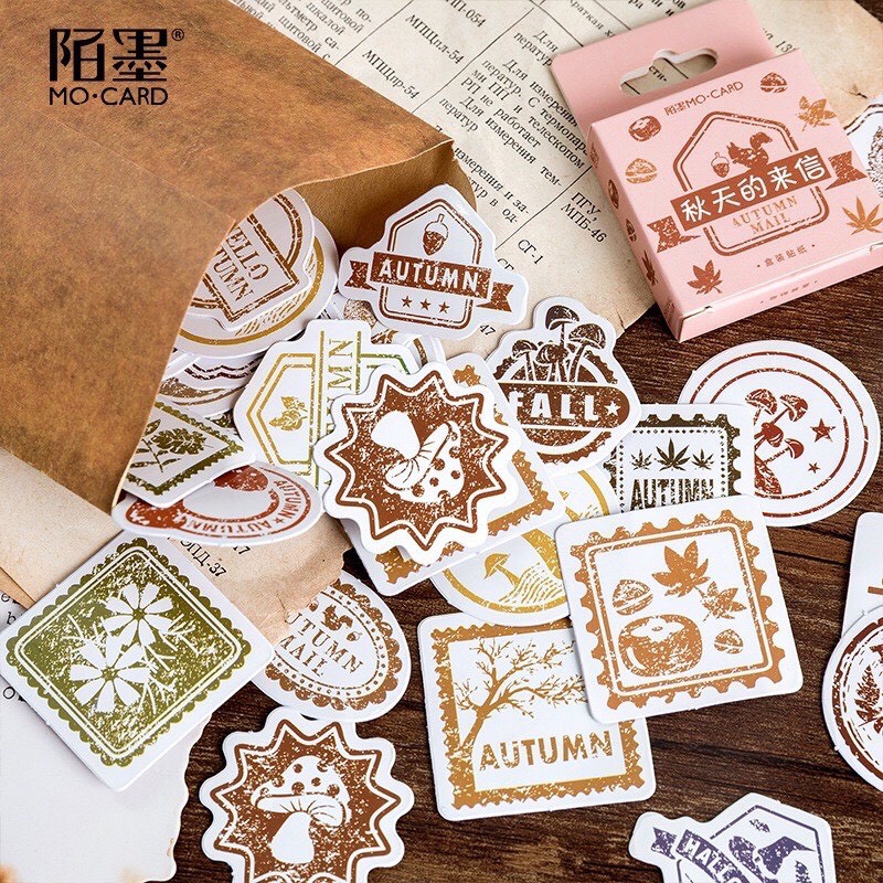 Bộ 45 sticker phong cách vintage trang trí sổ tay