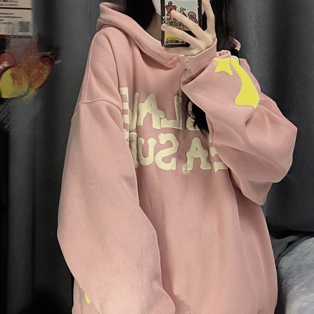 Áo Khoác Hoodie Tay Dài Dáng Rộng Bằng Vải Cotton Thời Trang Mùa Thu Mới Cho Nữ