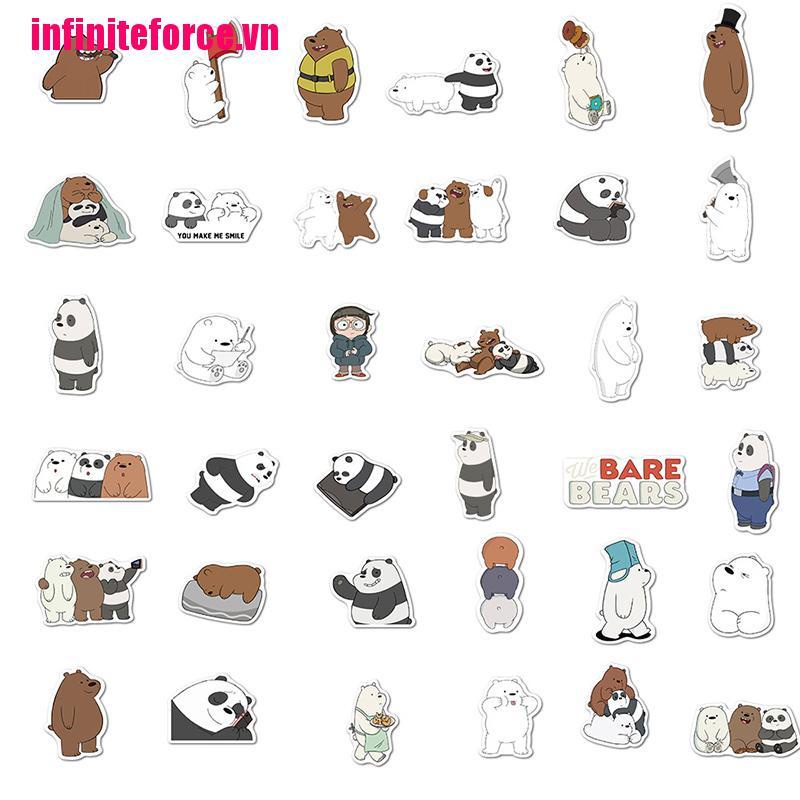 Set 50 Miếng Dán Trang Trí Laptop / Va Li / Ván Trượt / Gấu Vui Nhộn