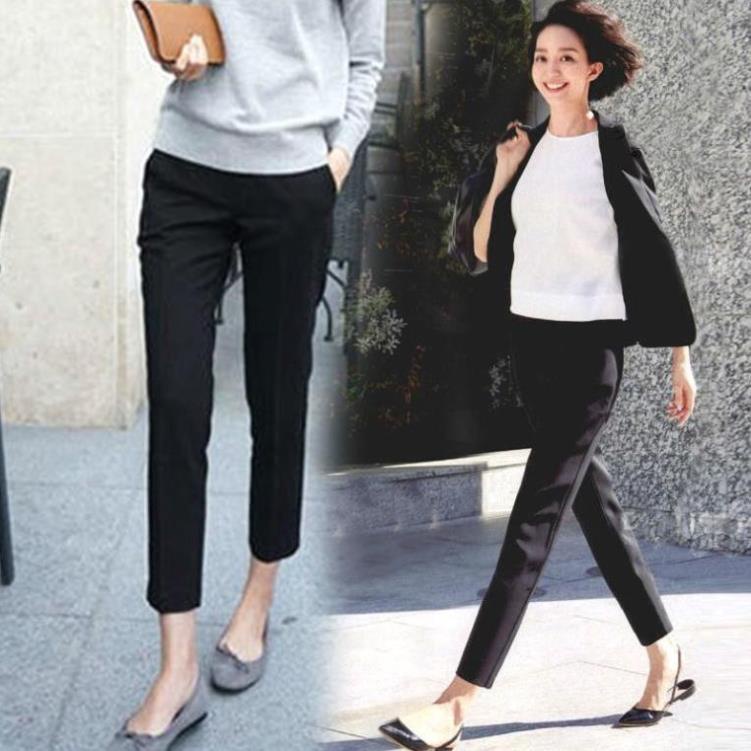 Quần tây công sở nữ lưng cao dáng quần baggy -màu đen ống đứng khóa kéo chất vải tuyết mưa-Mặc đi làm đi chơi