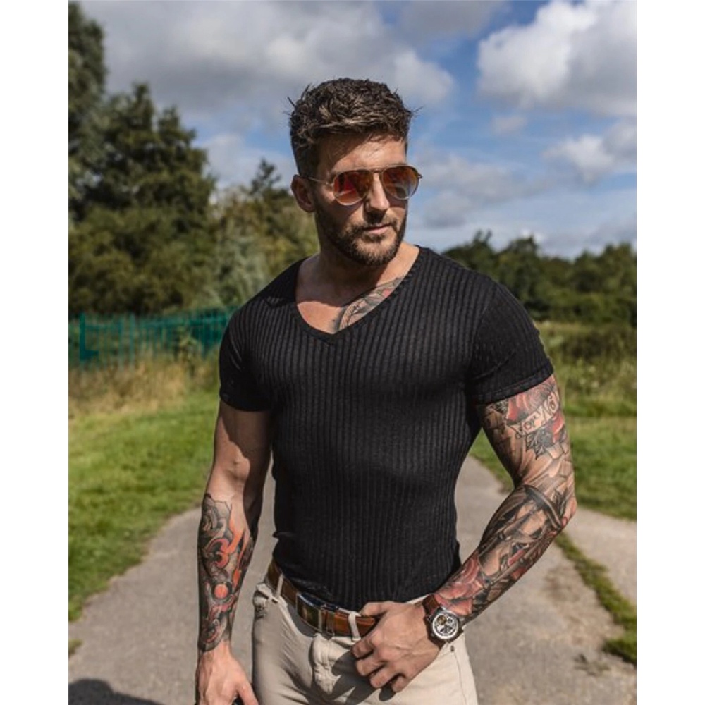 Áo Thun Cotton Tay Ngắn Cổ Chữ V Thoáng Khí Thời Trang Mùa Hè Mới Cho Nam