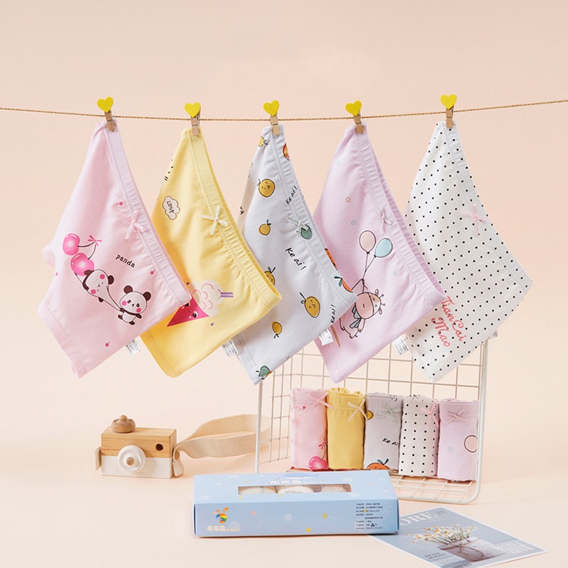 Bộ 5 Quần Lót Boxer Cotton In Họa Tiết Hoạt Hình Dễ Thương Cho Bé Gái Từ 3-12 Tuổi