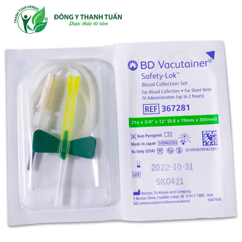 Kim Bướm Lấy Máu Chân Không BD Vancutainer Safety-Lok Size Kim 21G, 23G - Chuyên Dùng Spa, Thẩm Mỹ