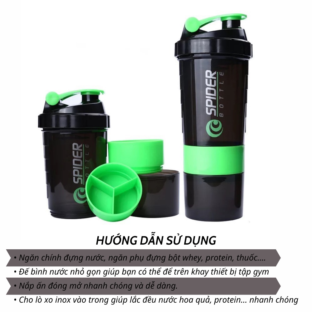 Bình Lắc Shaker 3 Ngăn Tiện Dụng 500 ML Tập Gym Tập thể thao