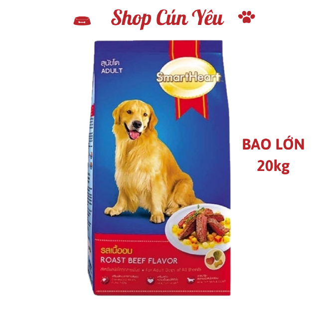 Thức ăn hạt khô cho chó lớn bao 20kg Smartheart vị thịt bò