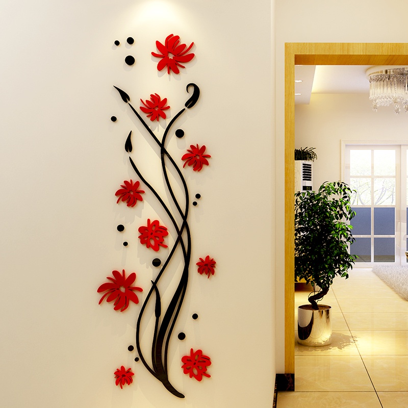 Tranh dán tường mica 3d decor khổ lớn cây hoa bụi đỏ trang trí phòng khách Nhiều Size - EPeBen