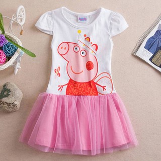 Đầm Trẻ Em Váy Bé Gái Peppa Pig Trắng Hồng Cho Bé 1-2 Tuổi