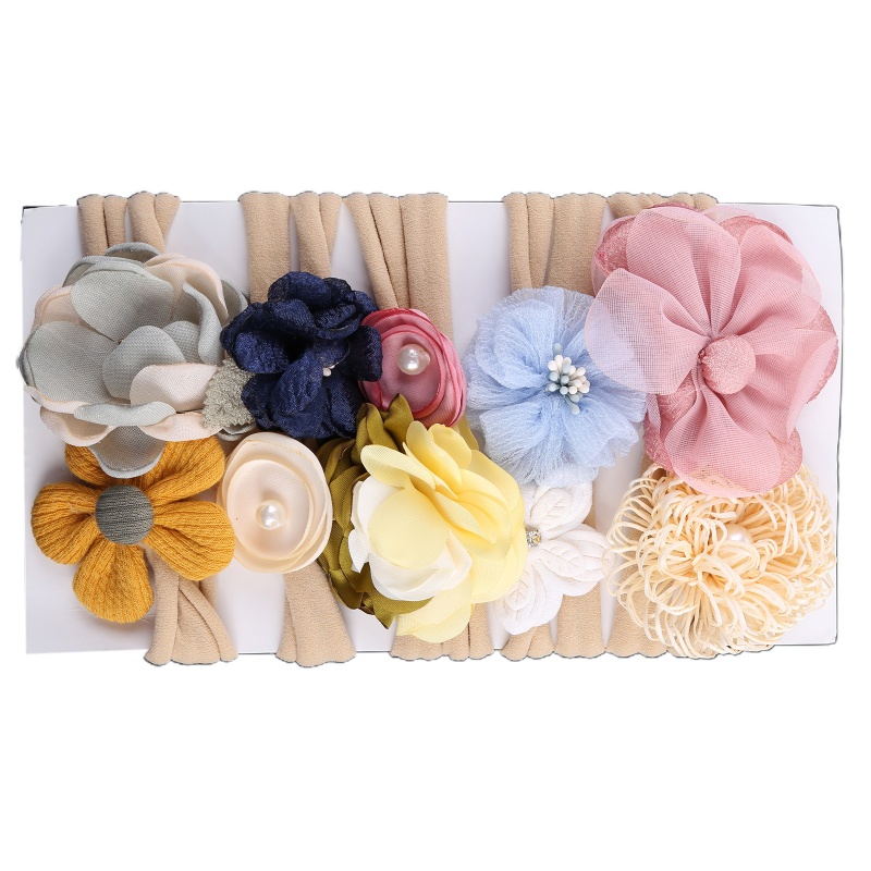 Set 10 Băng Đô Hoa Bằng Nylon Co Giãn Dành Cho Bé Gái Sơ Sinh Chụp Ảnh