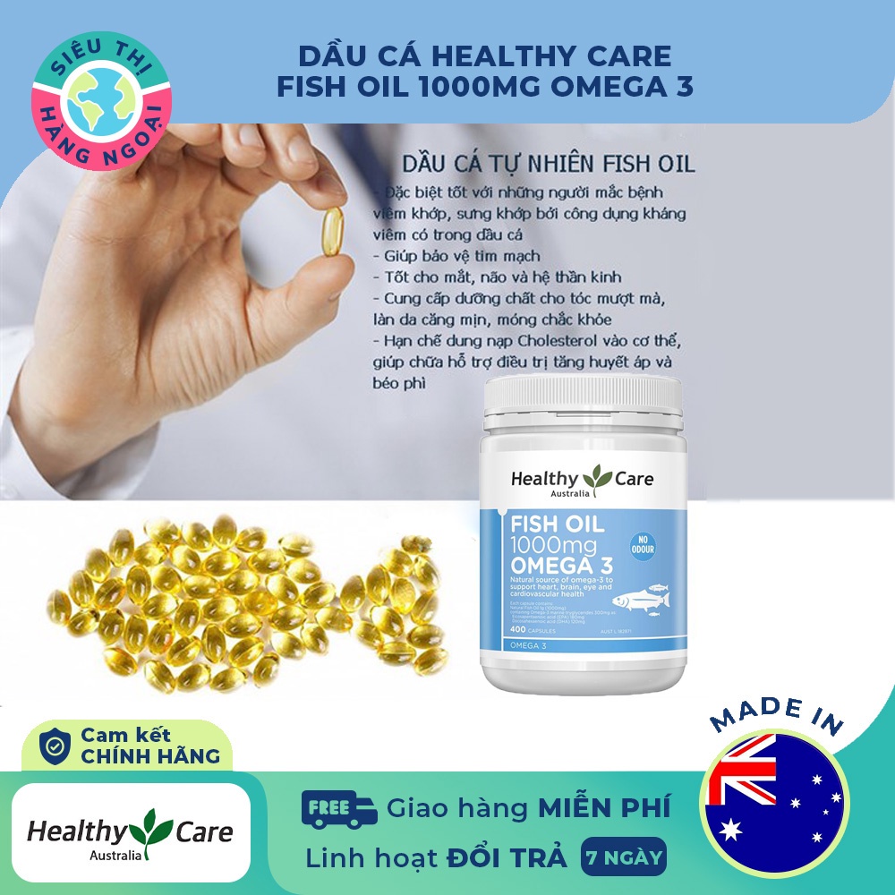 Dầu cá Fish Oil Healthy Care Omega3 1000mg Hộp 400 viên của Úc